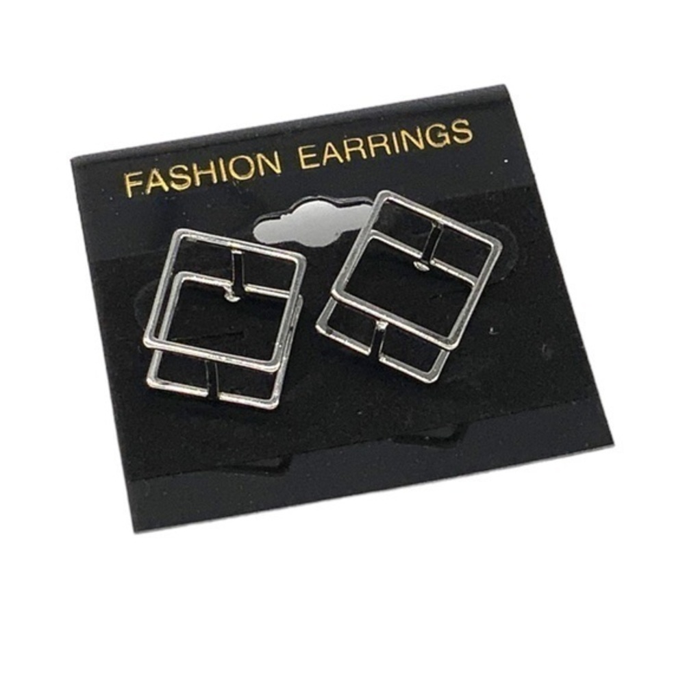 Gennaro silver tone 3D dimensional square earrings glitchy glam‎